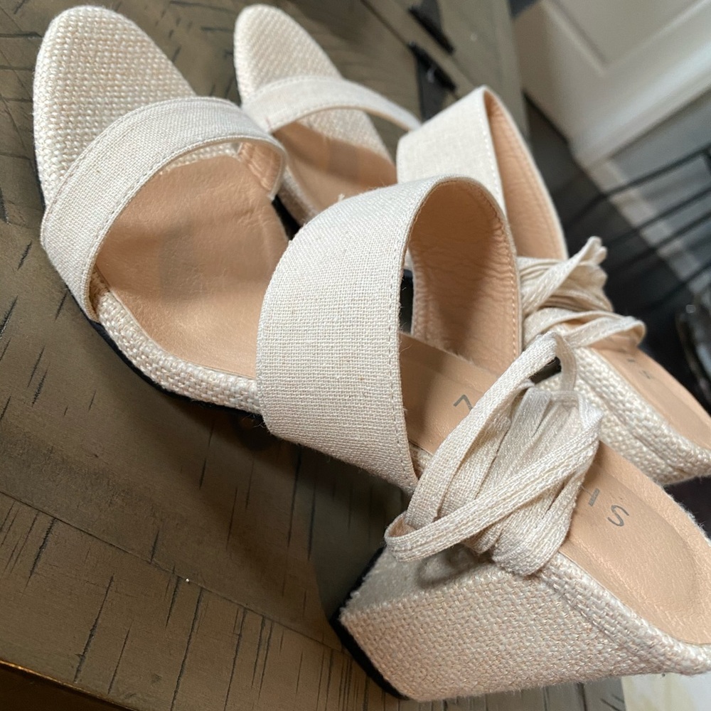 Tan ankle tie up heel